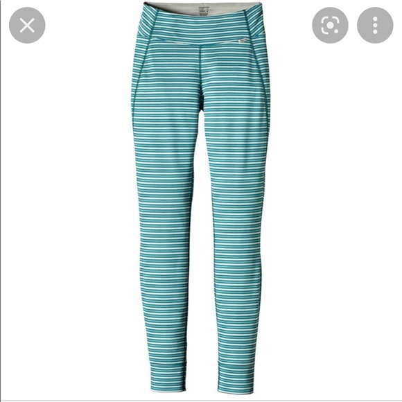 Patagonia Turquoise Striped Capilene 3 Midweight Pants - Picture 1 of 7